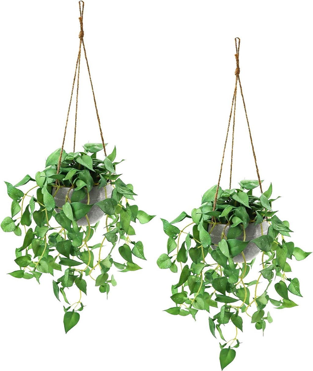 Fake Hanging Plants with Pots, 2 Pack Artificial Faux Anthurium Leaf Hanging Bas