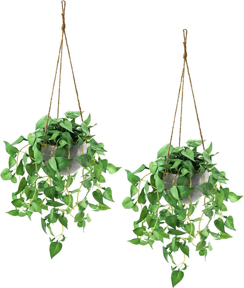Fake Hanging Plants with Pots, 2 Pack Artificial Faux Anthurium Leaf Hanging Bas